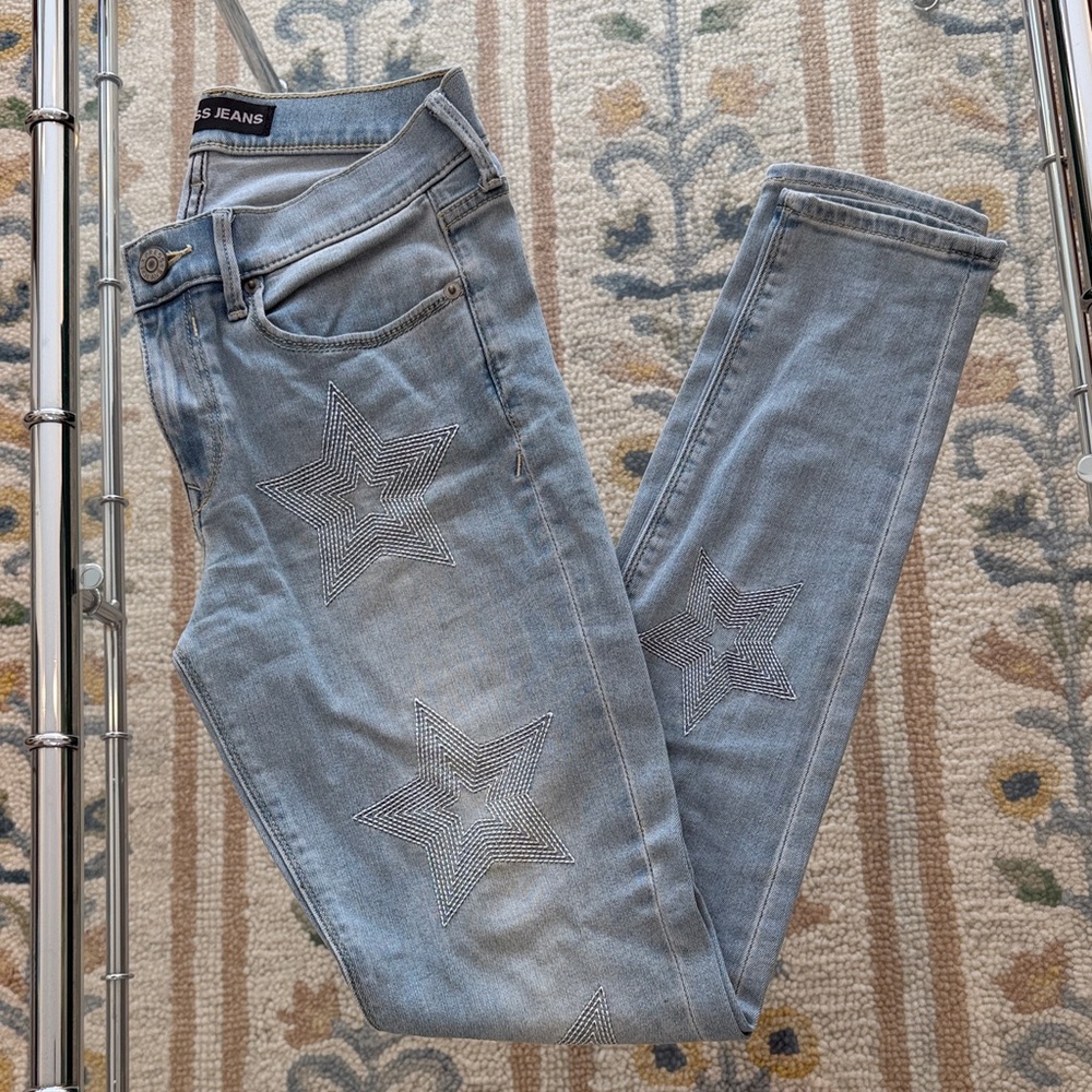 Express Jeans Light Blue Star-Embellished Skinny Jeans - Women